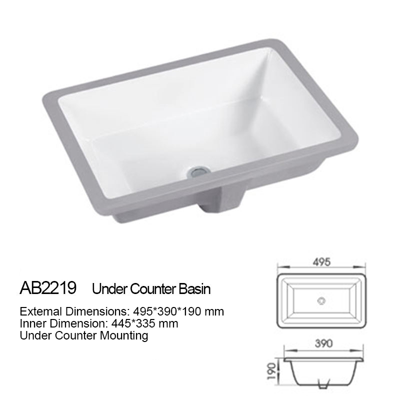 Aquacubic Nowoczesny design Biały zlew do użytku domowego Prostokątna łazienka Ceramiczna umywalka do mycia rąk Undermount Umywalki 