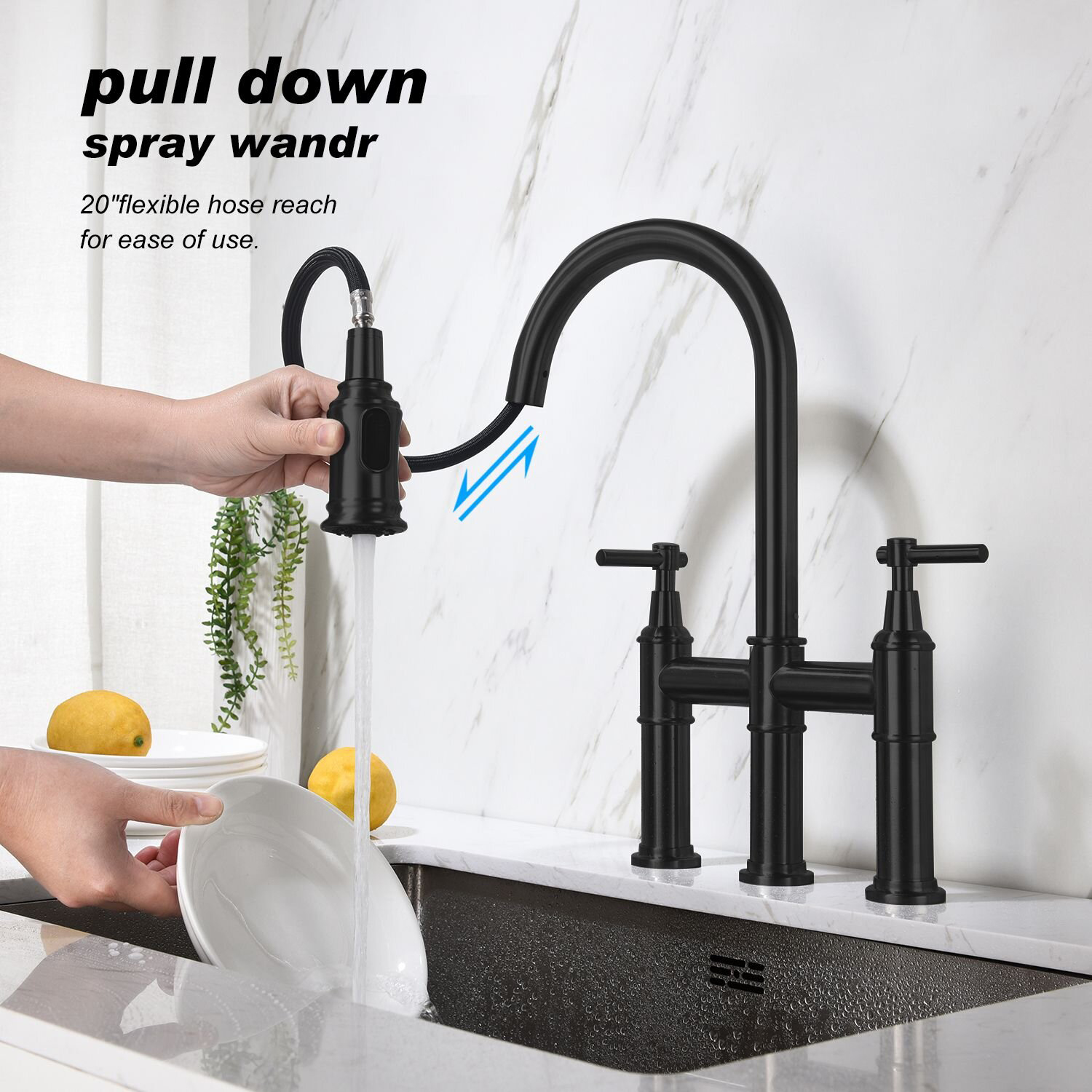 Podwójny otwór Long Endurance Solid Sink Faucet Bridge Faucet