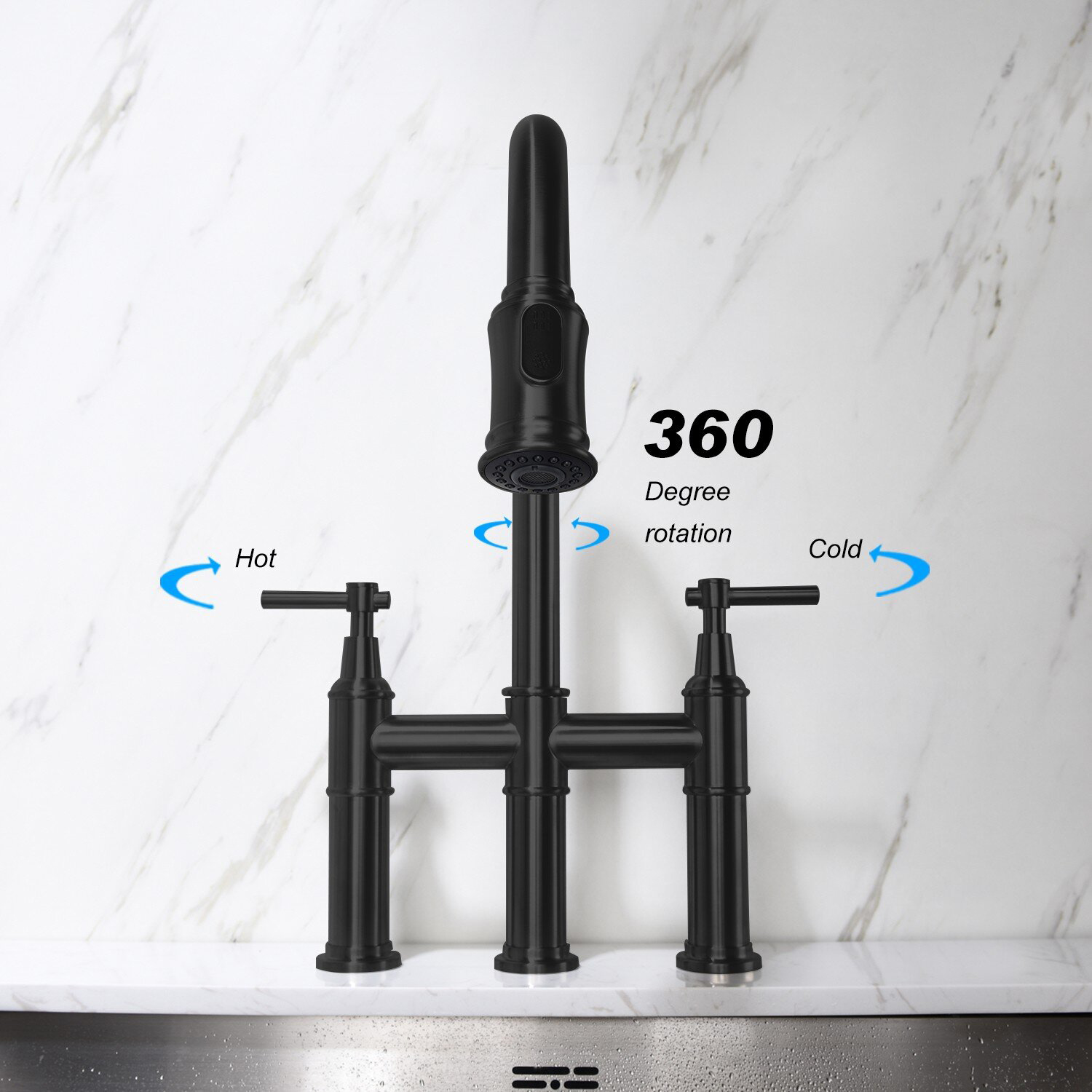 Podwójny otwór Long Endurance Solid Sink Faucet Bridge Faucet