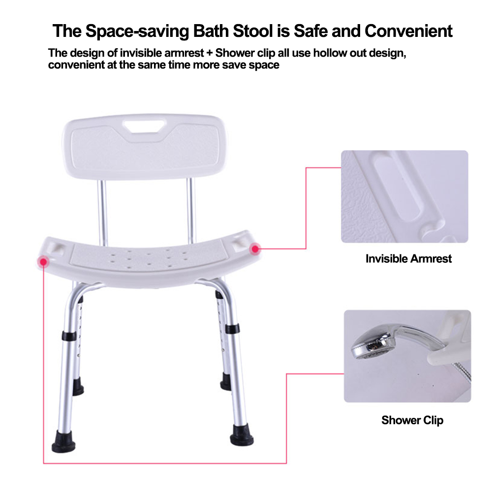 Krzesło do kąpieli i pod prysznic Siedzisko z regulowanym oparciem Stołek do wanny antypoślizgowej do łazienki w podeszłym wieku
