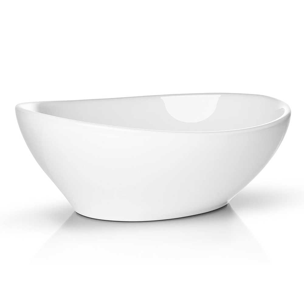 Nowoczesna, owalna, biała umywalka ceramiczna nadblatowa w kształcie jajka